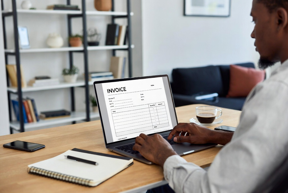 Freelancer creating professional invoice