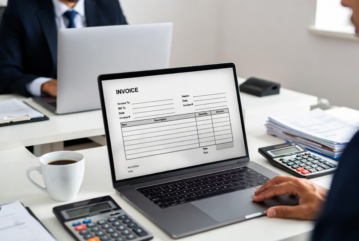 Professional invoice template on laptop screen
