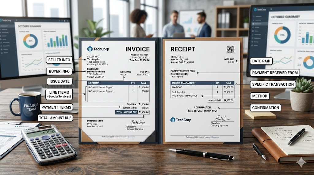 Invoice and receipt comparison documents